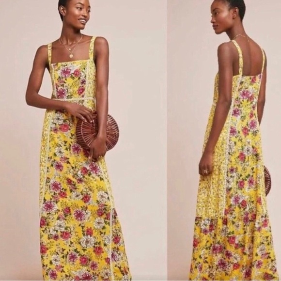 FARM Rio Dresses & Skirts - FARM Rio Yellow Floral Maxi Dress with Pink & White Blooms